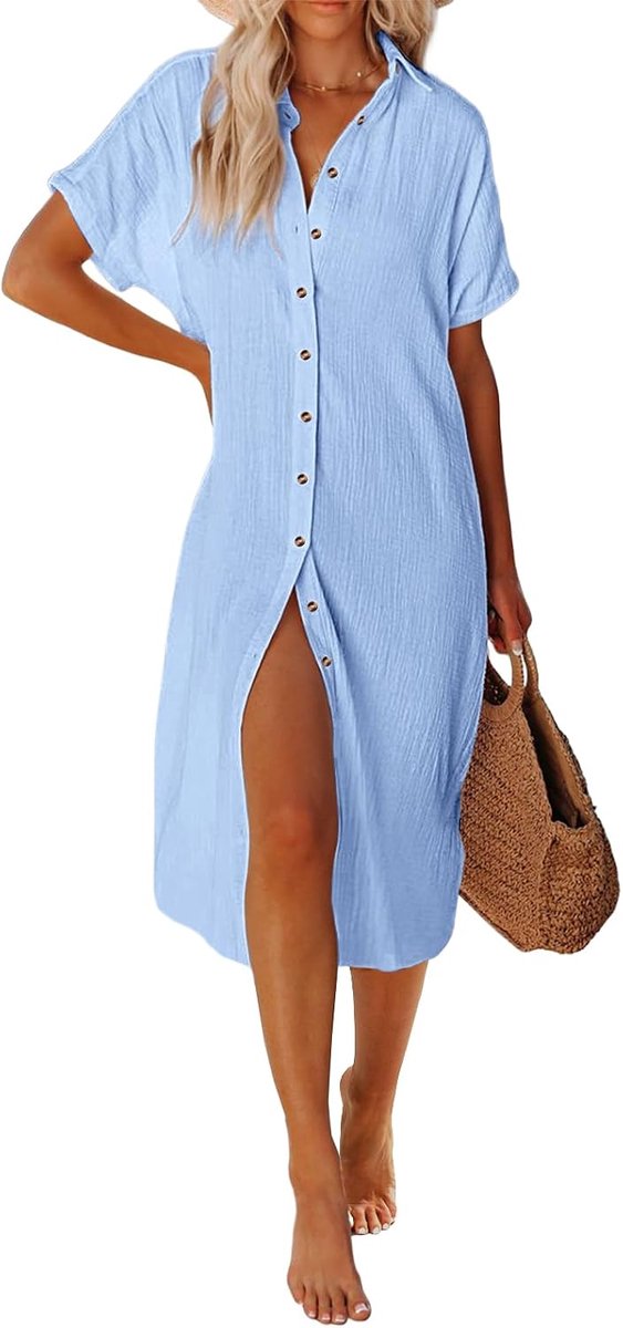 Strandjurk voor dames, lange badmode, bikini, cover-up, knoopsluiting, badmode en sarongs zomerstrandkleding