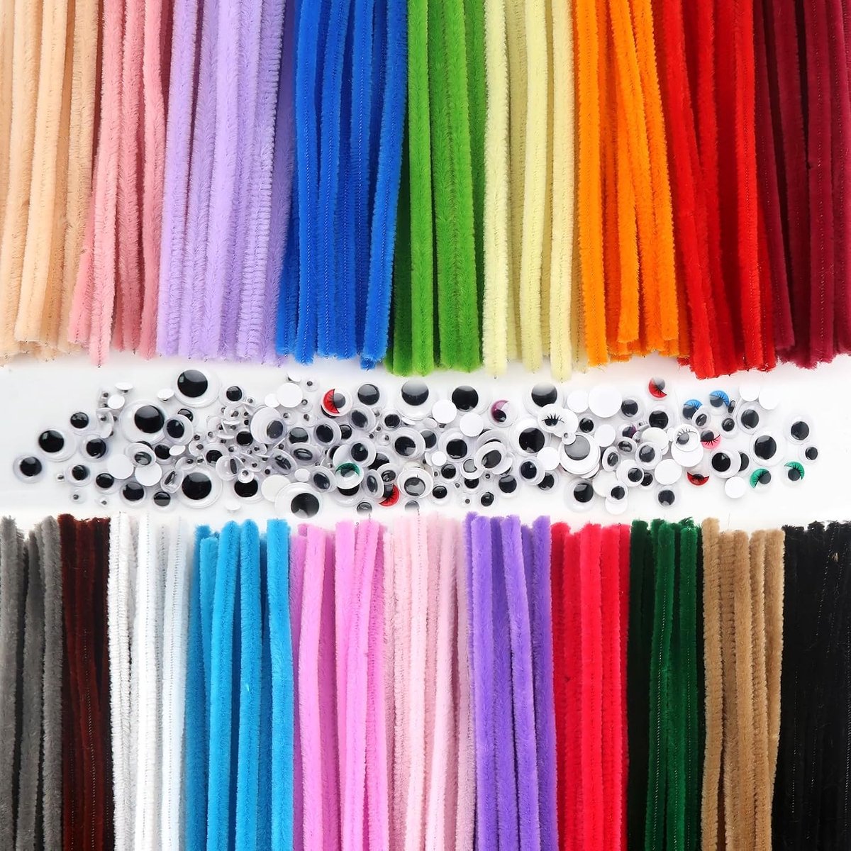 chenilledraden, 300 stuks, genezingsstaven, pijpen, chenillegaren, 20 kleuren, creatieve vrijetijdsset, 6 mm x 300 mm, met 200 beweegbare ogen, stickers voor bloemboeketten, decoratie, knutselen