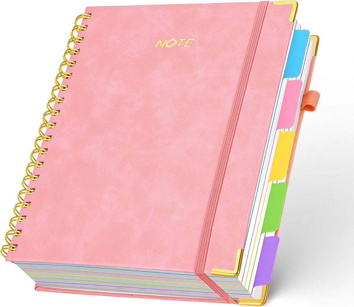 Notitieboek met 5 vakken met verwijderbare tabbladen, 300 pagina's lederen harde kaft spiraal notitieboek college gelijnd, 20,3 cm x 25,4 cm grote B5 notebooks voor werk, school, gelinieerd dagboek
