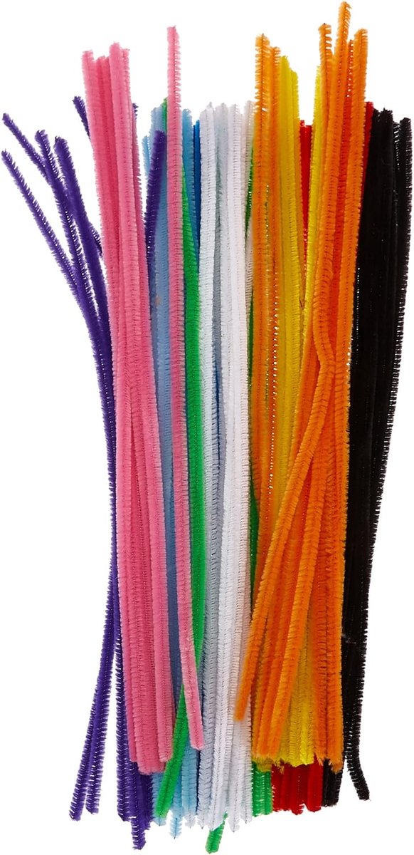 6 3800 661 Buigpluche, chenilledraad, pijpreiniger, 100 stuks, gesorteerd op kleur, 6 mm x 30 cm