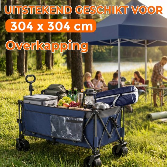 Opvouwbare Bolderkar - Transportkar - Strandkar - Tuinkar - 300L Volume - 250kg Draagkracht - Brede Wielen - Opklapbaar - Strand En Camping - 120x57,5x44cm - 1 Stuk - Blauw van Opvouwbare Bolderkar — afbeelding 5