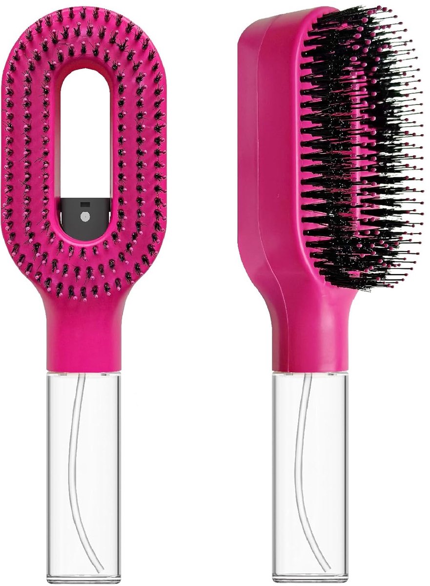 2-in-1 Ontklitborstel met Ingebouwde Spray - Voor Nat en Droog Haar - Geschikt voor Krullend, Golvend en Steil Haar - Antiklit en Anti-Frizz - 50 ml - Magenta