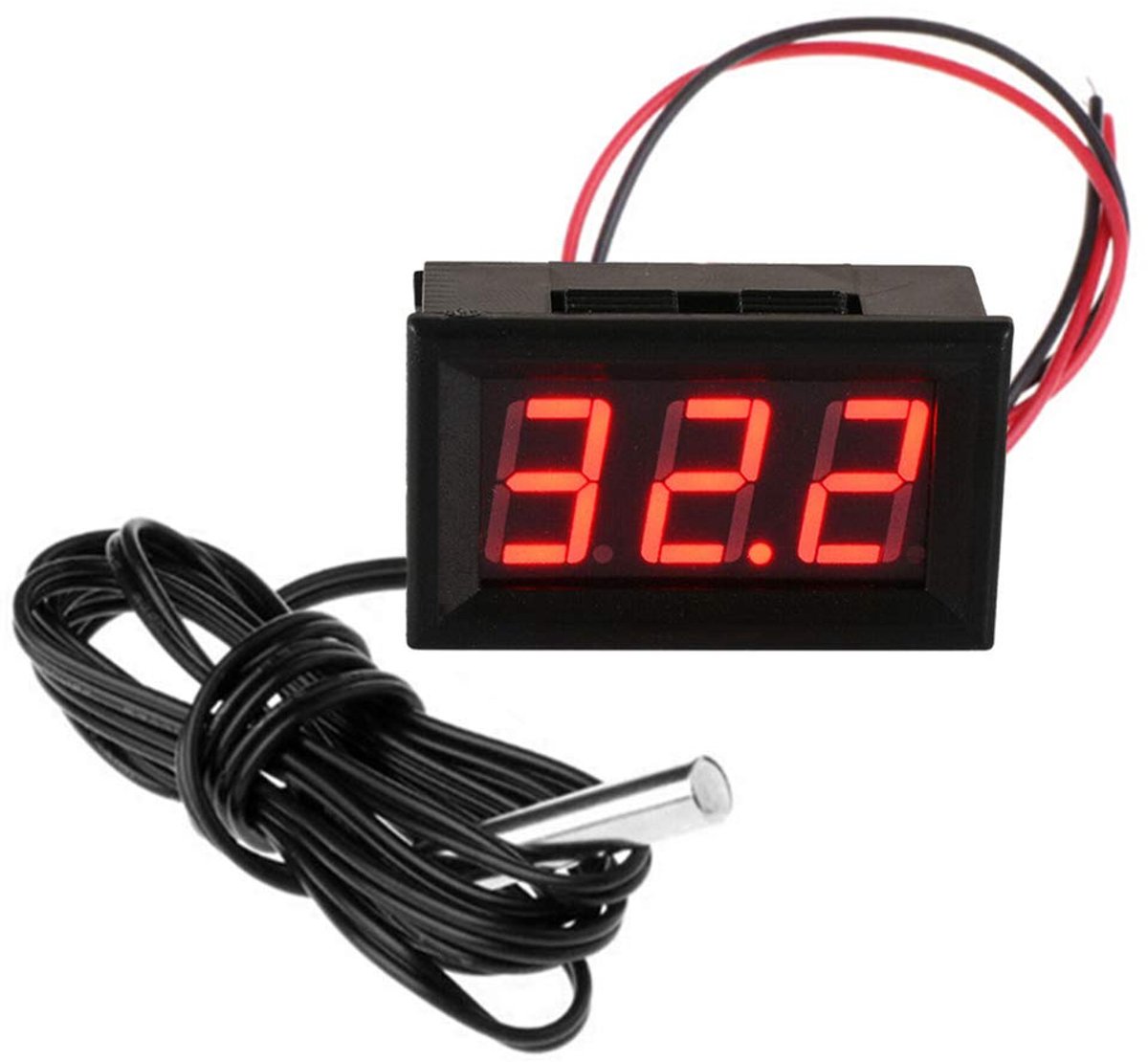 Thermometer met Sonde Waterbestendig 12V Water Temperatuur Monitor voor Koelkast Freezer Aquarium Temperatuurmeter,Rood