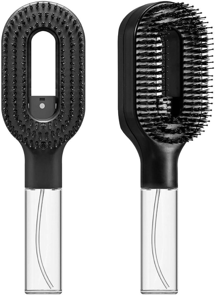 2-in-1 Ontklitborstel met Ingebouwde Spray - Voor Nat & Droog Haar - Krullend, Golvend & Steil - Antiklit en Anti-Frizz - 50 ml - Zwart