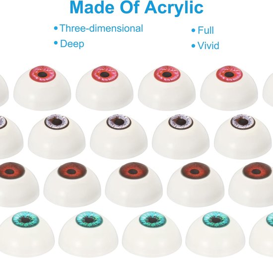 Ogen 32 mm, 1 paar realistische acryl ogen halve bal van kunststof voor poppenmaskers Halloween handwerk, ijsrood — afbeelding 2