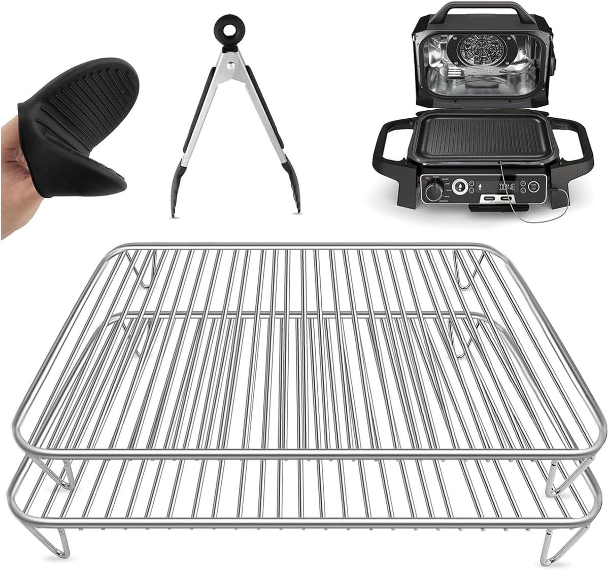 2 stuks grillrooster van roestvrij staal voor Ninja Woodfire elektrische grill en rookoven barbecue-accessoires compatibel met Ninja Wood Fire OG701EU OG751EU 7-in-1 outdoor grill