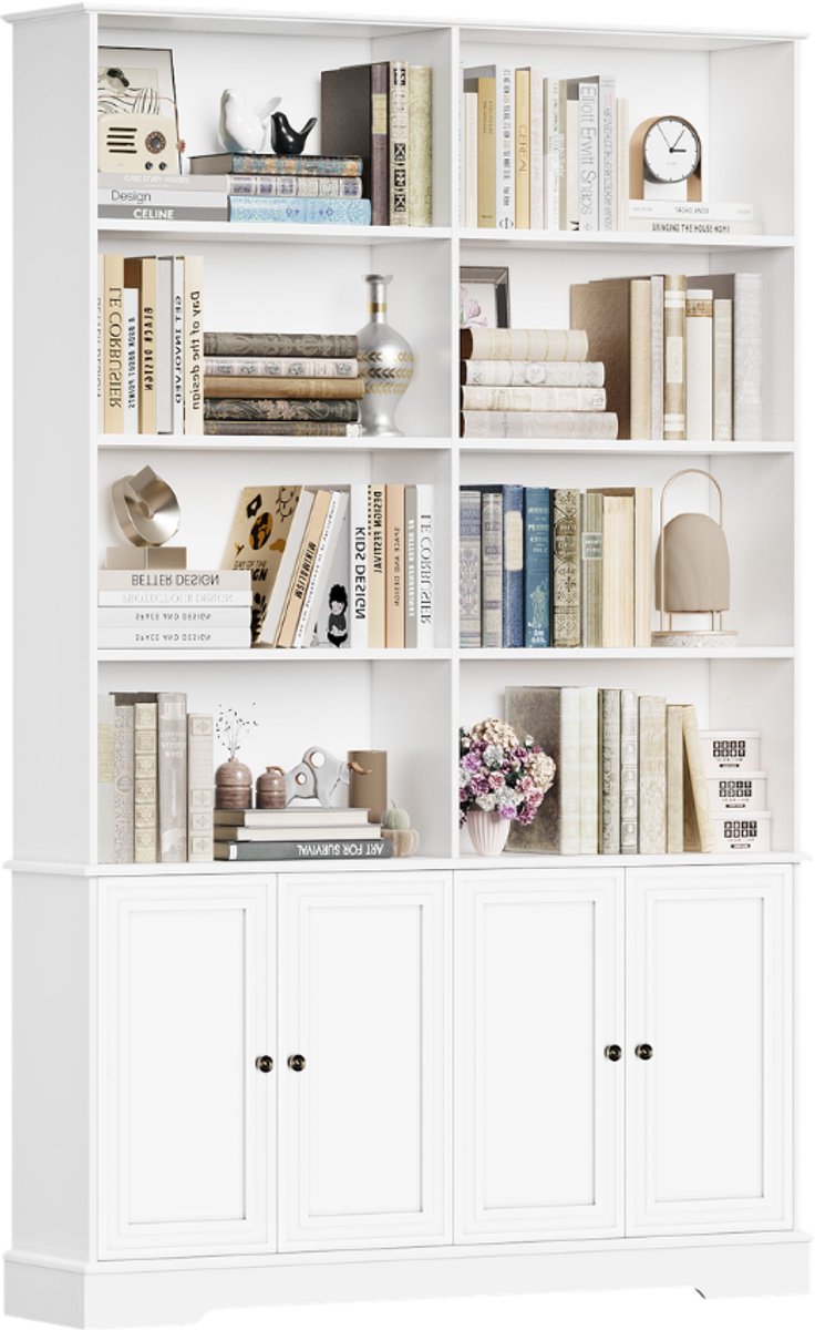 Boekenkast – Voor Woonkamer en Opslag – 6-Lagen Vrijstaand met Deuren – Houtlook 120x27x185 cm