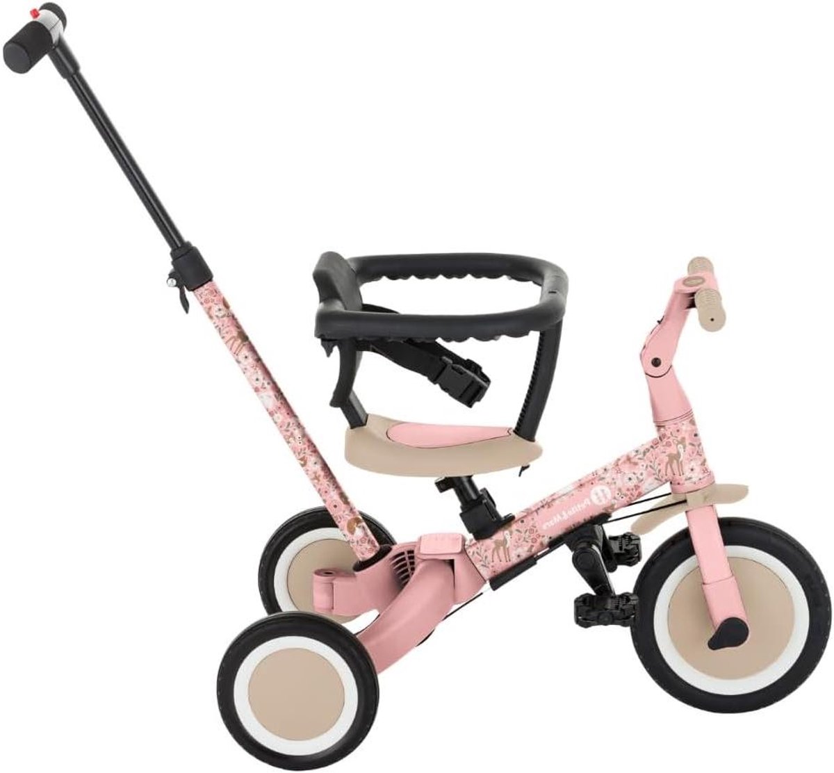 5-in-1 Driewieler Kinderfiets Babyfiets Kind Ontwikkeling Gereedschapsloos Om te Bouwen 67 cm Lengte Bosroze