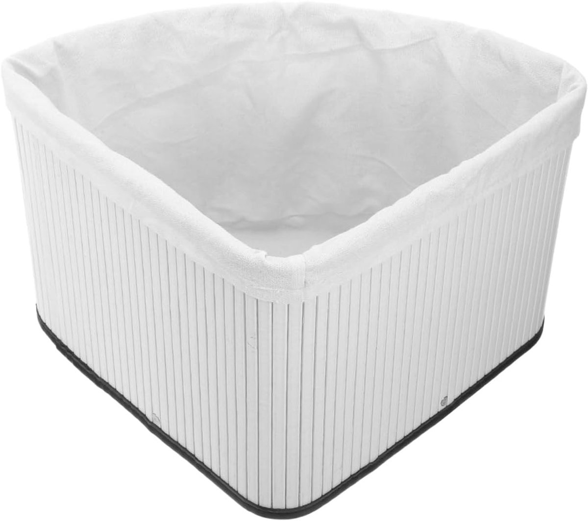 Ventilatorvormige hoekopbergmand voor thuiskantoor, driehoekige plank organizer, witte plastic opbergdoos, 29 cm straal x 22 cm hoogte, ruimtebesparend en stijlvol