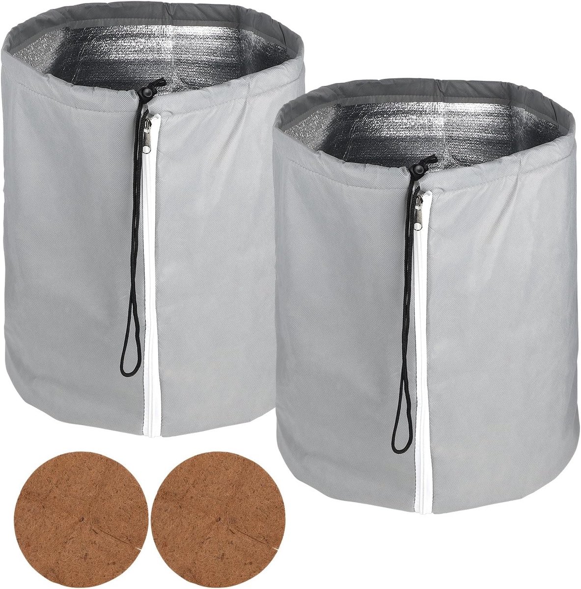 Warmtebeschermende Potbescherming Zak 70 x 65 cm met Rits en Koord, Herbruikbaar, Set van 2, Grijs, Ideaal voor Planten en Tuinieren