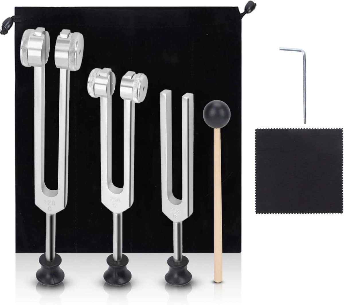 Tuning Vorken Hamerset voor Meditatie en Yoga - Draagbare Tuning Vorken 128Hz, 256Hz, 512Hz voor Thuisgebruik en Ontspanning