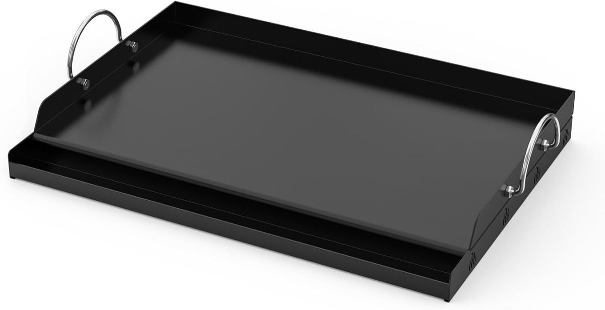 SnelShoppen - Universele Grillplaat BBQ Plancha met Handgrepen - Antiaanbaklaag - Keramische Verf - 58,5 x 40,5 x 7cm - Zwart - Voor Gas Grills en Hou
