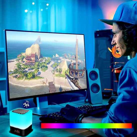 Dimbare LED Nachtlamp met Wekker en Bluetooth Luidspreker - Touch Sensor, RGB Kleuren Verlichting voor Slaapkamer en Cadeau voor Tieners van Merkloos — afbeelding 2