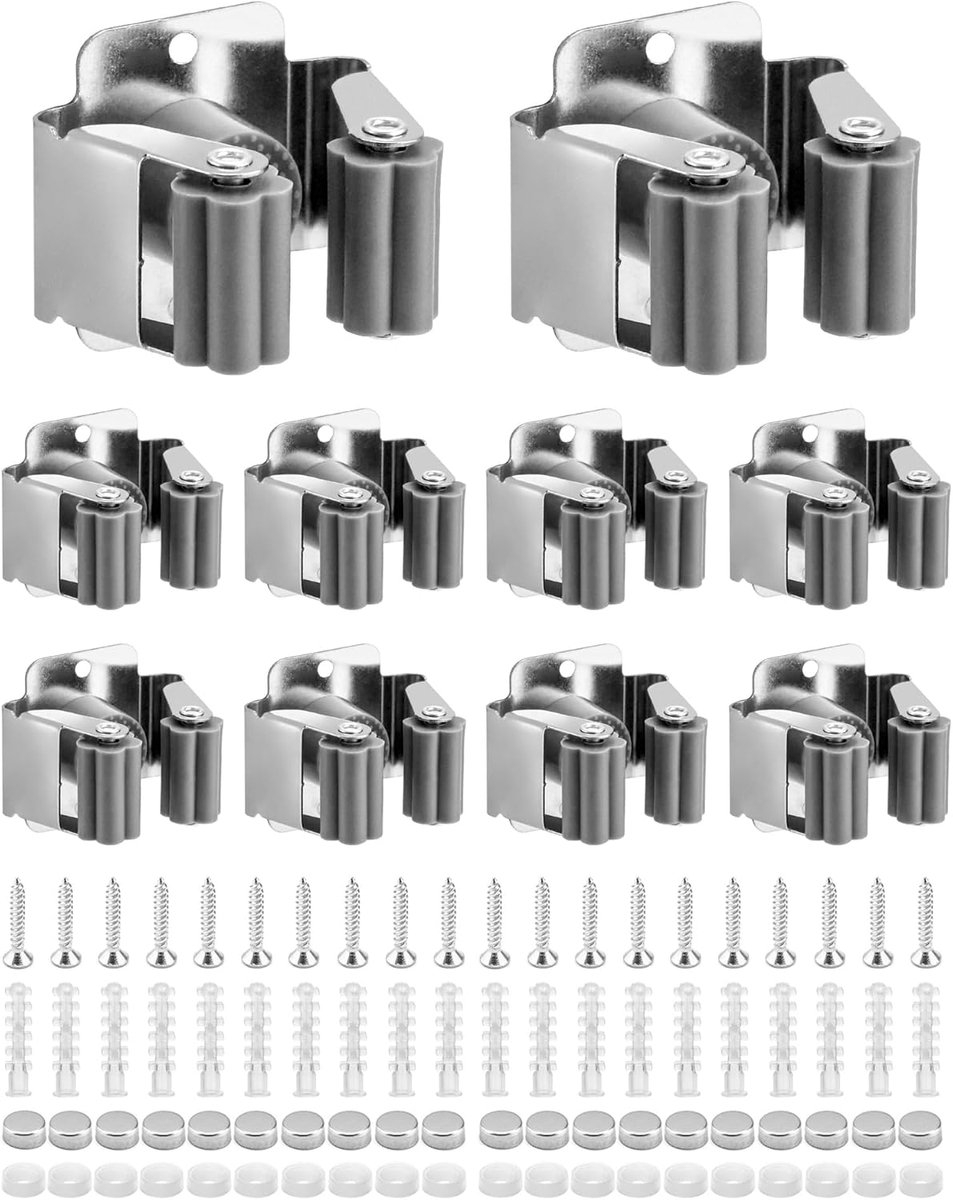 SnelShoppen - 10 stuks roestvrij stalen bezemhouders, tuingereedschap ophangsystemen voor badkamer, keuken, kantoor, kast, tuin en garage