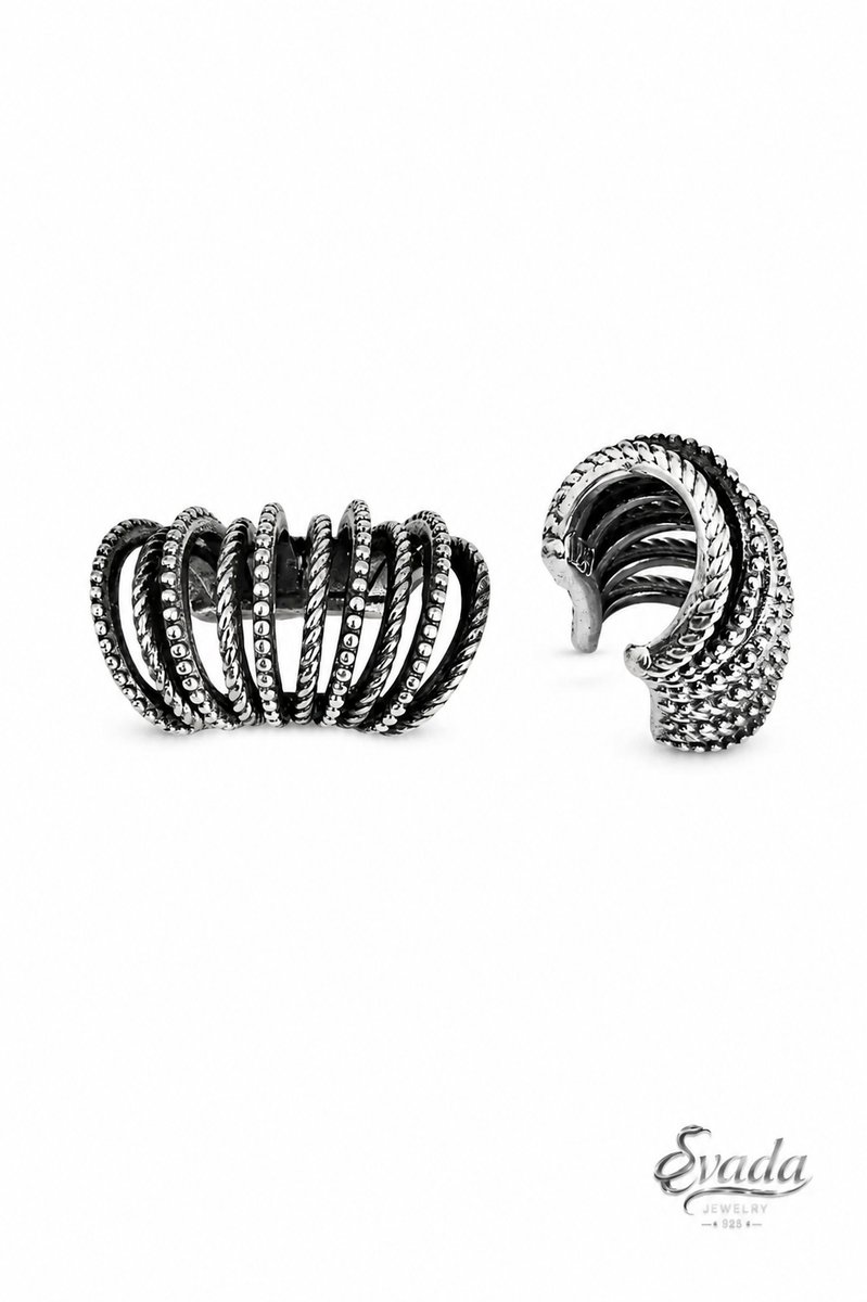 EVADA Jewelry 925 Sterling Zilver Ear Cuff – Verstelbare Oorclip – Gelaagd Vintage Design