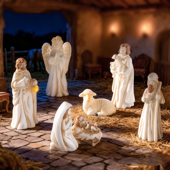 Kerstmis Jezus Kerststal Collectie Miniatuur Heilige Familie Decor Harsen Religieuze Ambachten Beeldjes voor Tafelkapel Decoratie
