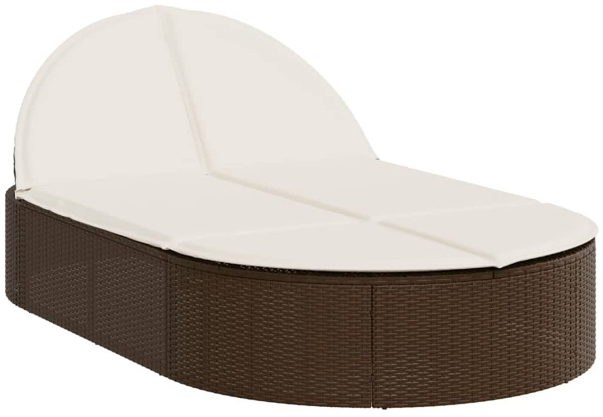Ligbed - Tuin - Zonnebed - Ligstoel - Loungebed - Weerbestendig - Verstelbaar - Buiten - Opklapbaar - Met zonnescherm - Bruin + Crèmewit