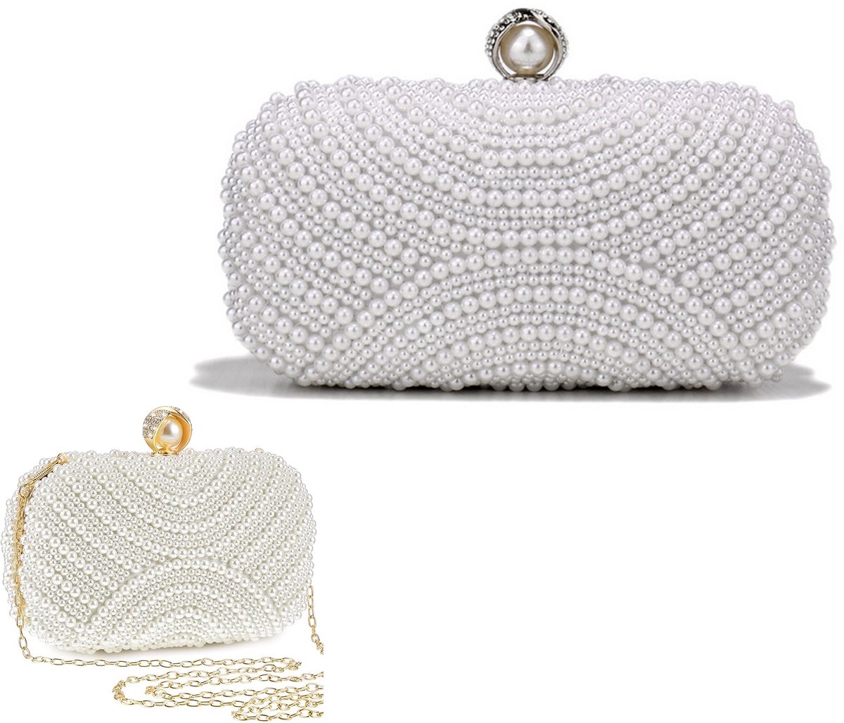 KZQ Parel clutch voor dames - Feestelijke avondtas en portemonnee - Elegant en veelzijdig voor speciale gelegenheden - Wit