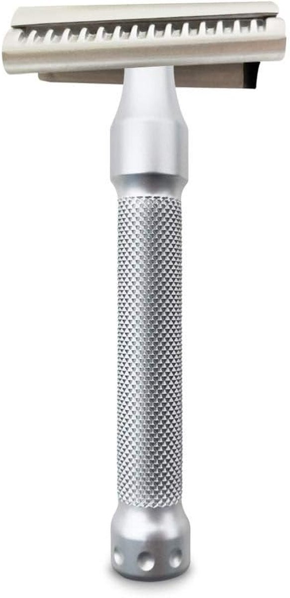 Veiligheidsscheerapparaat - Scheermes Safety Razor - Glad Scheren - Slant Scheerkop - 90 mm greep - Zilver