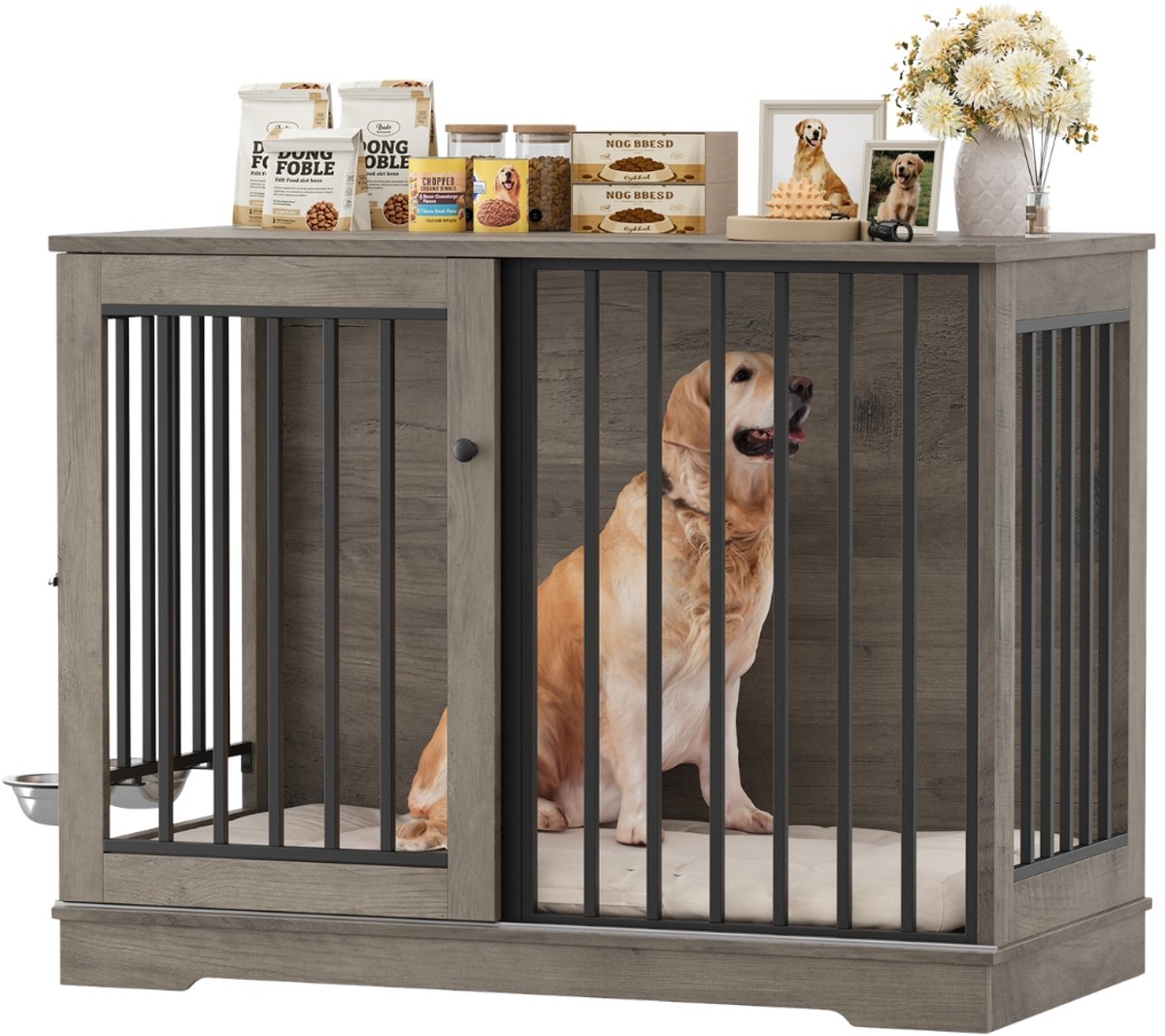 Dog cage – Voor grote honden thuis – XXL stevige hondenbox – Metaal & hout 120x60x90 cm
