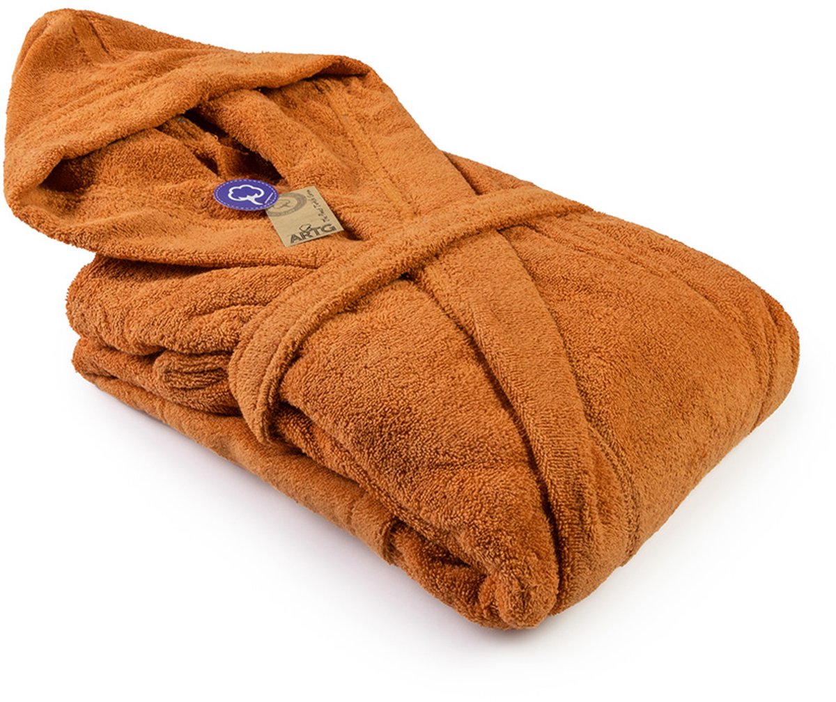 ARTG® Robezz - Badjas met Capuchon - 100% Katoen - Badstof - Kaneel Bruin - Cinnamon - Maat S/M