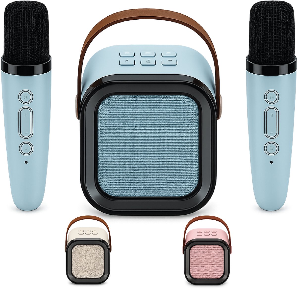 DUTCHPOWER Karaoke Set met 2 Draadloze Microfoons - Blauw - Bluetooth 5.3 Speaker - USB-C Oplaadbaar - LED Lichteffecten
