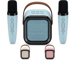 DUTCHPOWER Karaoke Set met 2 Draadloze Microfoons - Blauw - Bluetooth 5.3 Speaker - USB-C Oplaadbaar - LED Lichteffecten