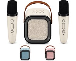 DUTCHPOWER Karaoke Set met 2 Draadloze Microfoons - Beige - Bluetooth 5.3 Speaker - USB-C Oplaadbaar - LED Lichteffecten