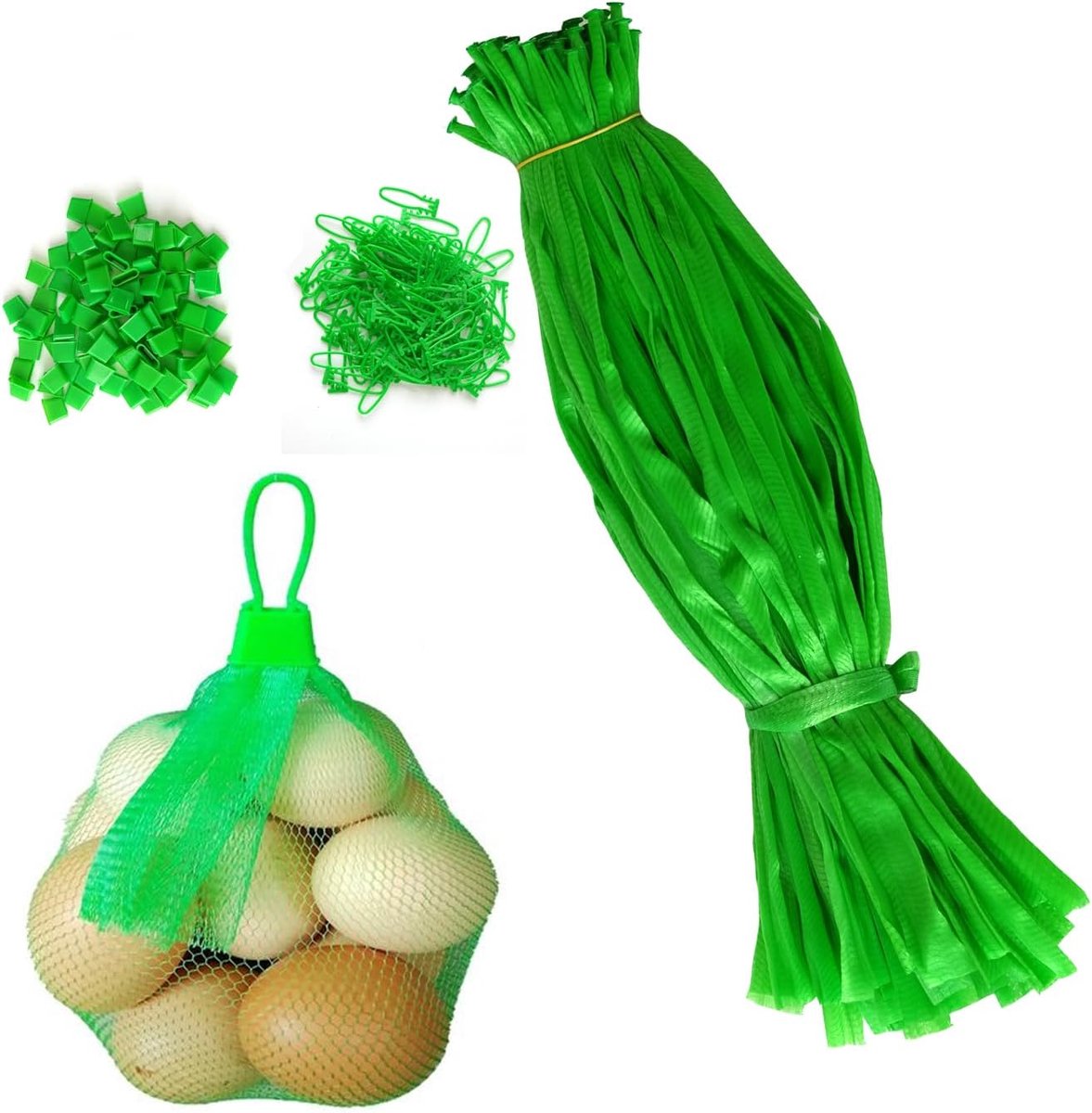 Herbruikbare Netzak, Kunststof Nettas Met Netgesp,Gaas Groentennetzak, Fruit en Groenteverpakkingsnet,voor Eiernetzak, Fruitnetzak, Noten, Boodschappen Netzak (Groene Kleur)