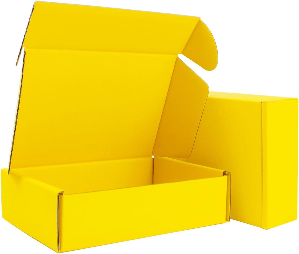 Verzenddozen 25-pack Felgeel | E-flute verzenddoos, felgeel binnen & buiten, voor sieraden, cadeaus & e-commerce