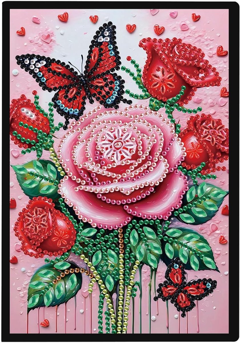 Diamond Painting Notitieboek, blanco, A5, notitieboeken, diamond painting, notebook, schilderen op nummer, volwassenen, diamond painting, notitieboek, vlinder, bloem, dagboek, schetsboek,