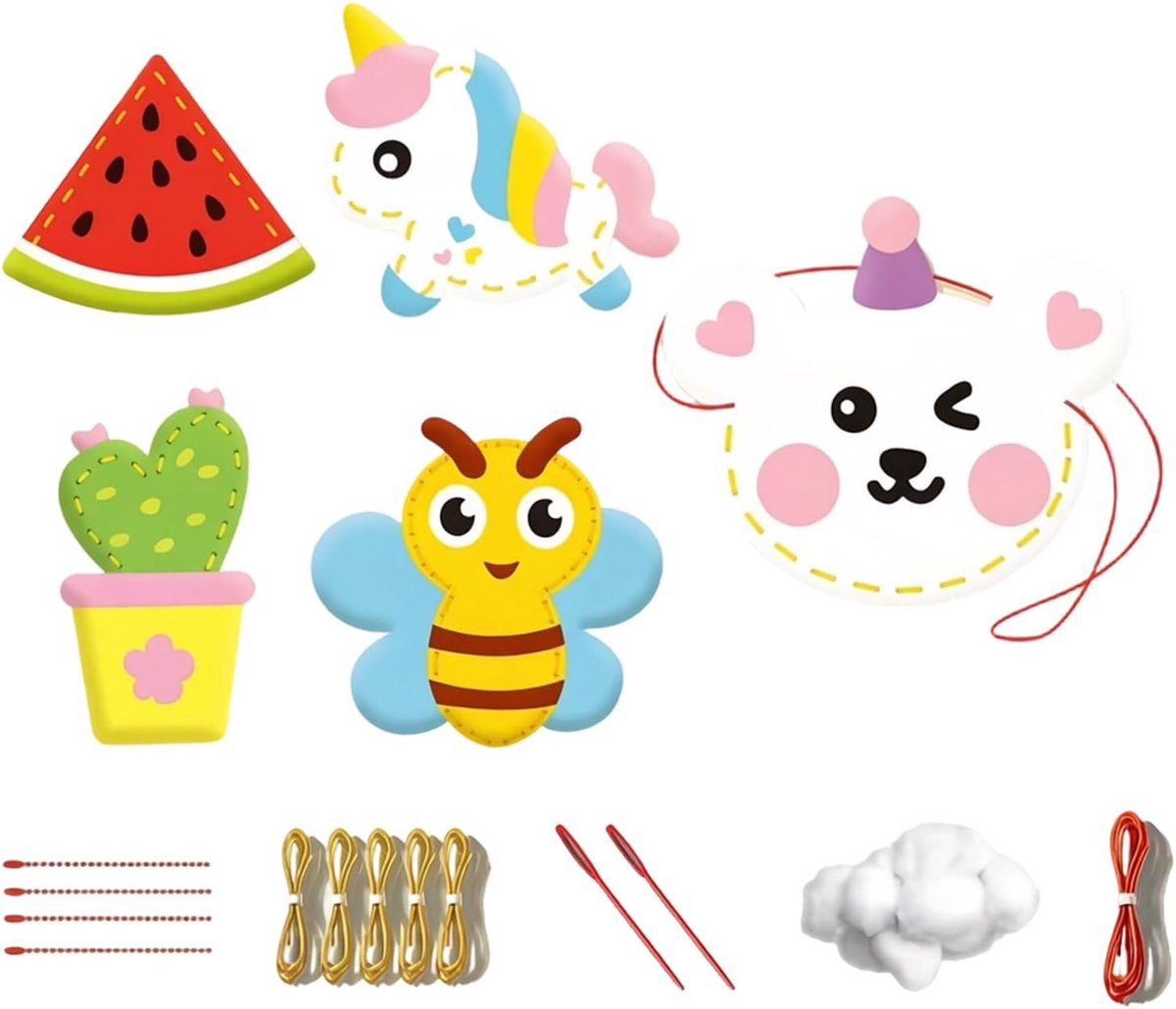 5-delige knutselset voor kinderen, vilt, knutselset voor kinderen, voor beginners, complete naaiset van vilt, om zelf te knutselen, cadeau voor meisjes, 6, 7, 8, 9, 10 jaar (A)