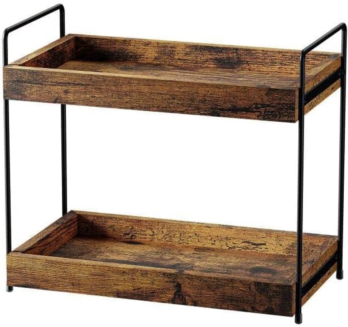 2-tier staande plank Houten werkblad Keukenplank met 2 niveaus Kruidenrek Metalen ondersteuning Badkameropslagplank Kruidenhouder Kruidenrek Organizer Kaptafelblad