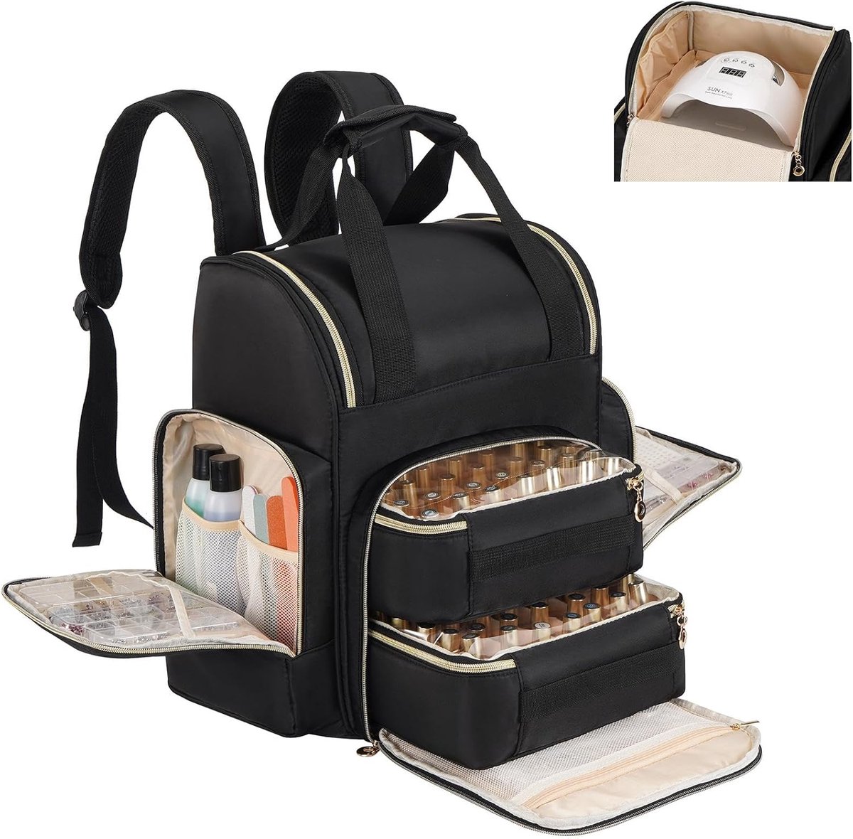 Grote Nagellak Organizer Houdt 126 Flessen met 3 laden, Zwart, Large, Professionele Nail Art Organizer | Extra grote opbergtas met 3 individuele laden, professionele lampbenodigdheden nagellak reiskoffer cadeau voor manicure