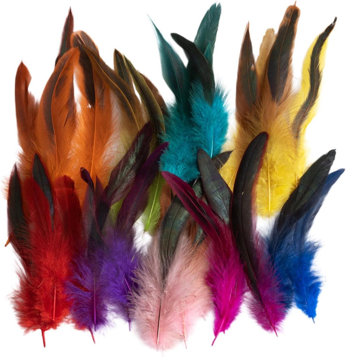 150 kleurrijke veren voor knutselen, 14-18 cm, natuurlijke veren, decoratie, verschillende veren voor doe-het-zelf dromenvangers, maskers, oorbellen, kleding en podiumaccessoires