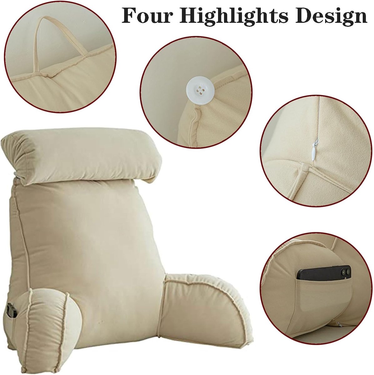 Leeskussen Met Armondersteuning, Rugondersteuning Leeskussen, Lumbale Ondersteuningskussen Met Versnipperd Memory Foam, Met Arm- En Nekrol, Geweldig Voor Bed Leescomfort, Ontspanning