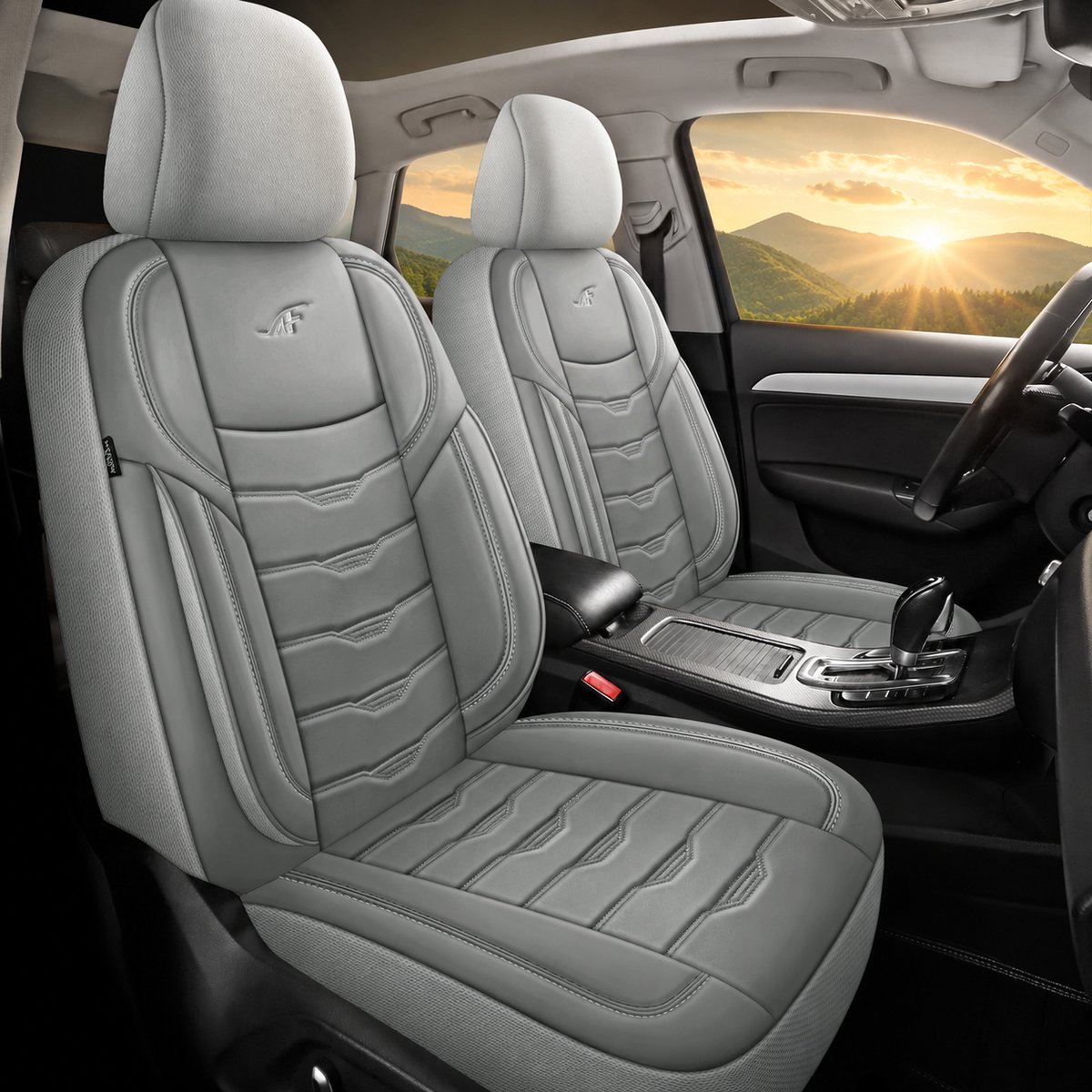 Autostoelhoezen voor Audi SQ5 FY in pasvorm| Set van 2 stuks | Bestuurder + Passagiersstoel AID Serie | AID506 | Grijs met kunstleer