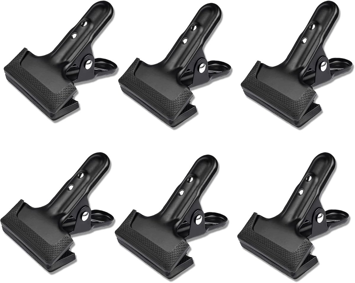 6 stuks veerklemmen, veerklemmen, metaal, sterk, metalen klemmen, zwart, groot, foto, achtergrondklemmen voor fotostudio's, thuis, fietsen, tekenborden