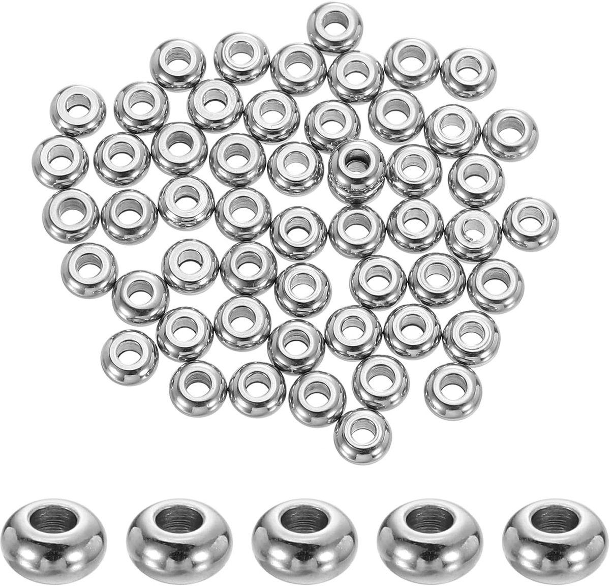 50 stuks roestvrijstalen afstandhouders, 4 mm platte ronde kralen, metalen Heishi-parels, duurzame ronde afstandhouders voor het maken van armbanden, zilver