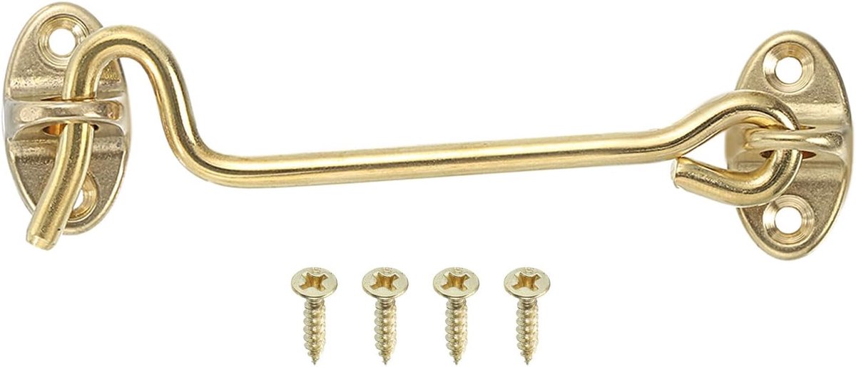 Haak- en ooggrendel, 10,2 cm (4 inch), messing schuurdeurslot, zichtwerende haak voor schuifdeur, vensterhek, schuur, messing