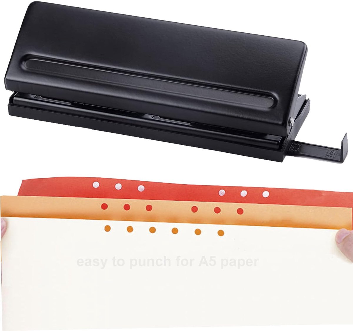Verstelbare 6-Hole Ponsmachine voor 6-Ring Planners - Geschikt voor A3, A4, A5, A6 en B5 Formaten, Capaciteit tot 8 Bladen
