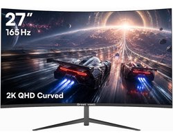 SnelShoppen - 27 Inch Gebogen Gaming Monitor QHD 2560x1440P, 165Hz, HDR, Anti-Blauw Licht, 99% sRGB, VESA Ondersteuning, Kantelbaar, FreeSync, HDMI 2.