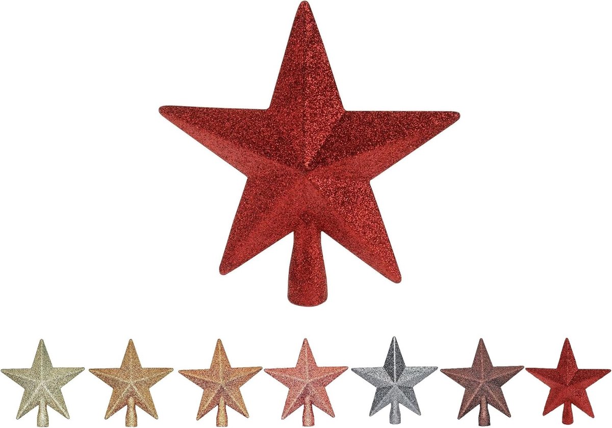 topper Rood kerstboom topper ster boomtop kerstboom punt decoratie ornamenten Kerstmis kerstdecoratie kerstboomversiering kerstster kunststof glitter ca. 18 cm