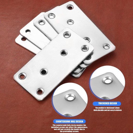 15 stuks platte verbinders, roestvrij staal, houten connector, metalen verbindingsplaat, geperforeerde plaat, montageplaat voor houten stoelen, meubels, plat ijzer, geperforeerde verbindingsplaat + — afbeelding 2