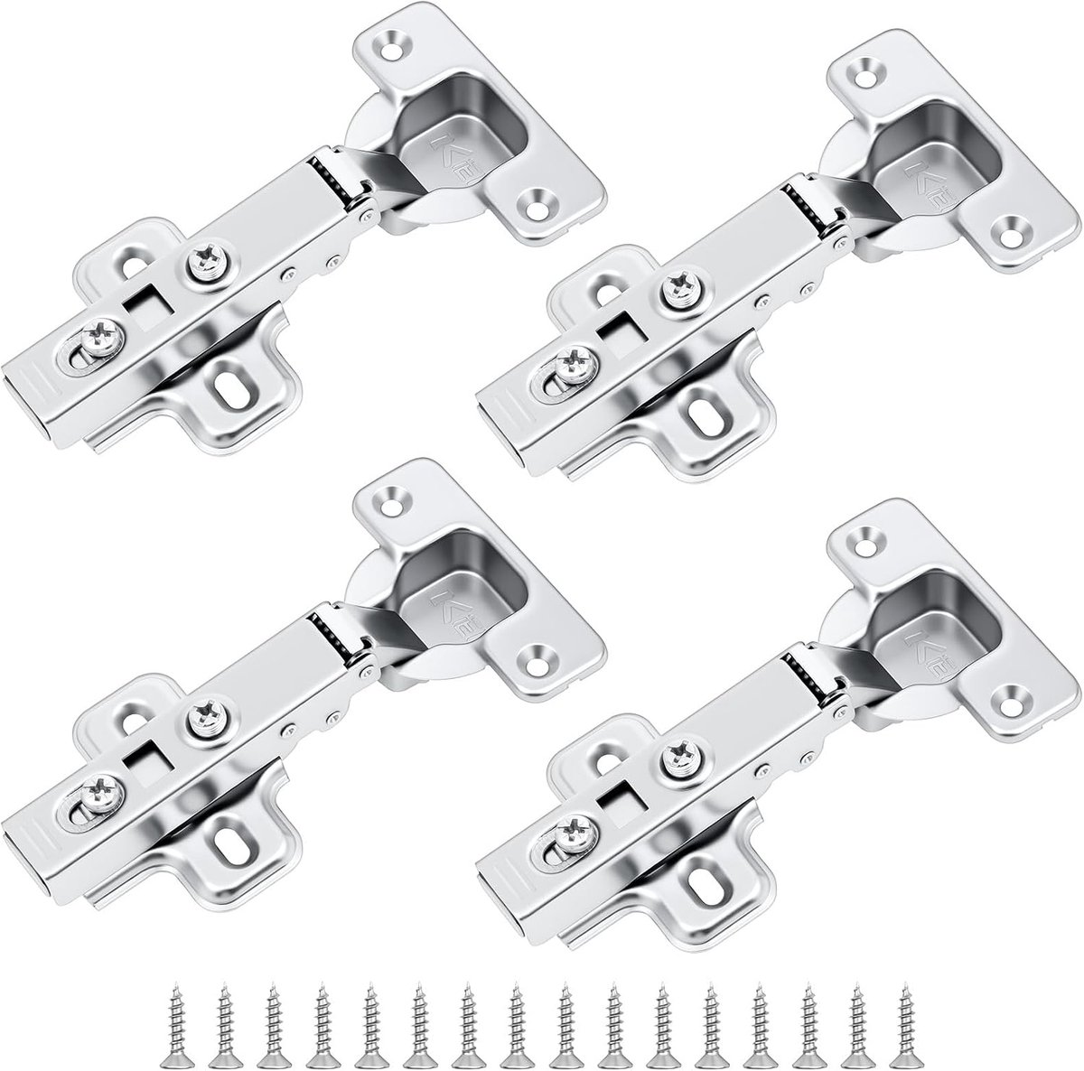 Scharnieren, 20 stuks scharnieren, set met 4 hoekaanslagen, kastscharnier en 16 schroeven, scharnieren met softclose, hydraulisch, meubelscharnieren, potscharnier voor keukenkastdeuren