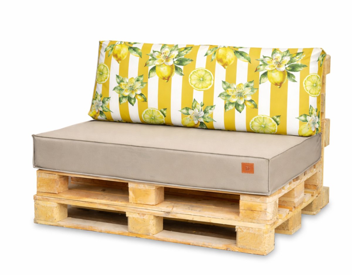 Blomster Outdoor - Tuinkussenset voor palletmeubels - Waterafstotend - Voor europallets - Beige met citroenmotief
