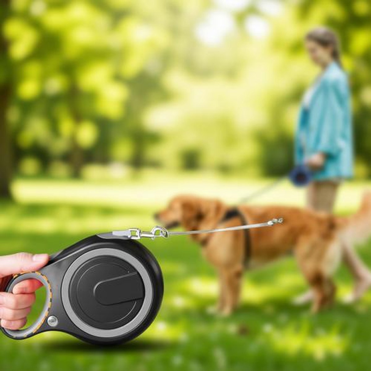 Intrekbare hondenriem met stalen ketting, anti-bijt, 5 m, duurzaam nylon, voor middelgrote en grote honden