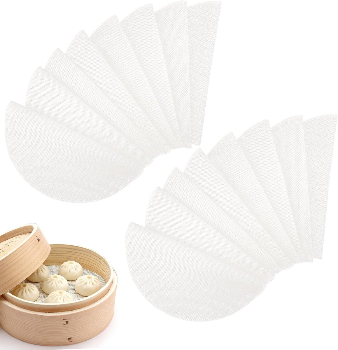 Herbruikbare Siliconen Stoommatten 25 cm Rond - 16 Stuks, Antiaanbak, Ideaal voor Dim Sum en Dumplings, Keukenaccessoires