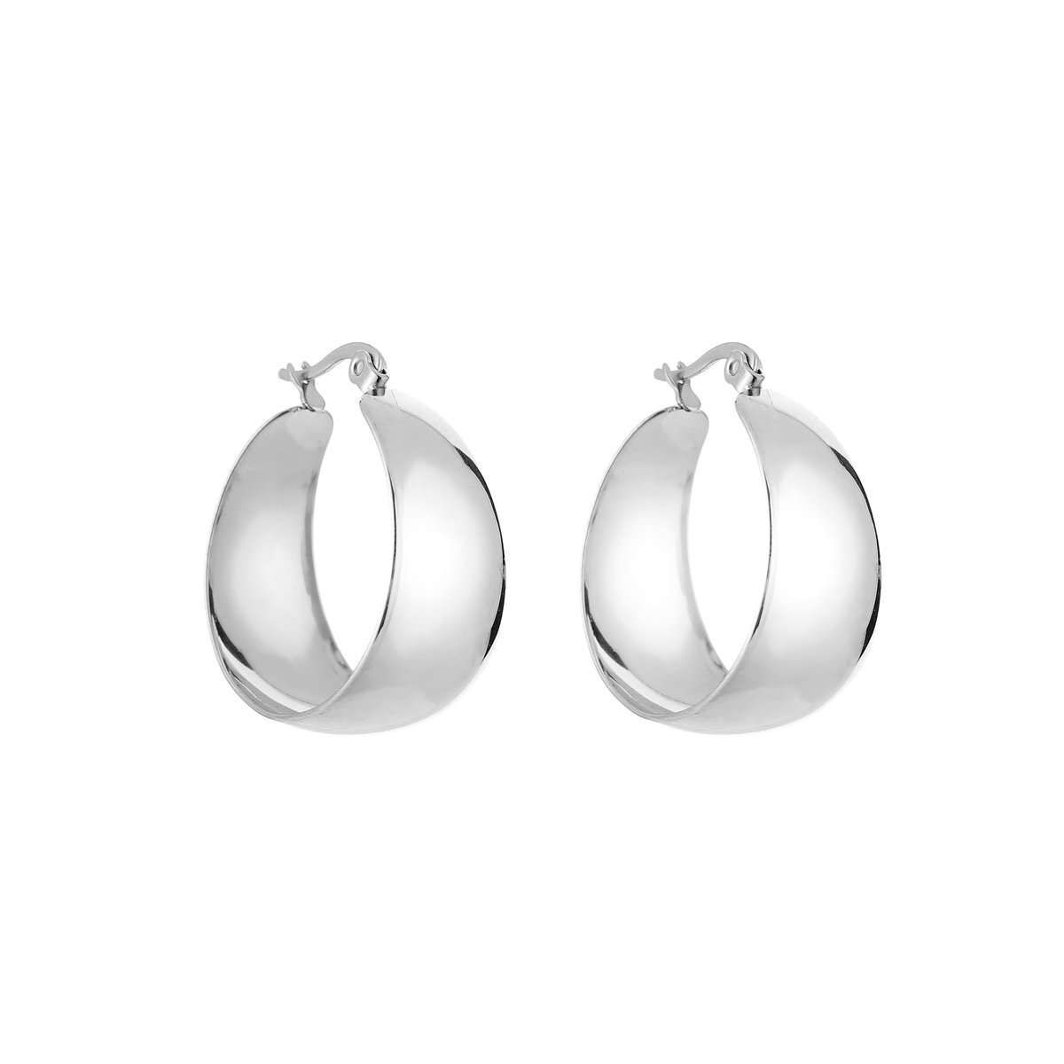 Stainless Steel Wide Tapered Lightweight Boho Hoops – Luxe Brede Lichtgewicht Oorringen – RVS - Zilver