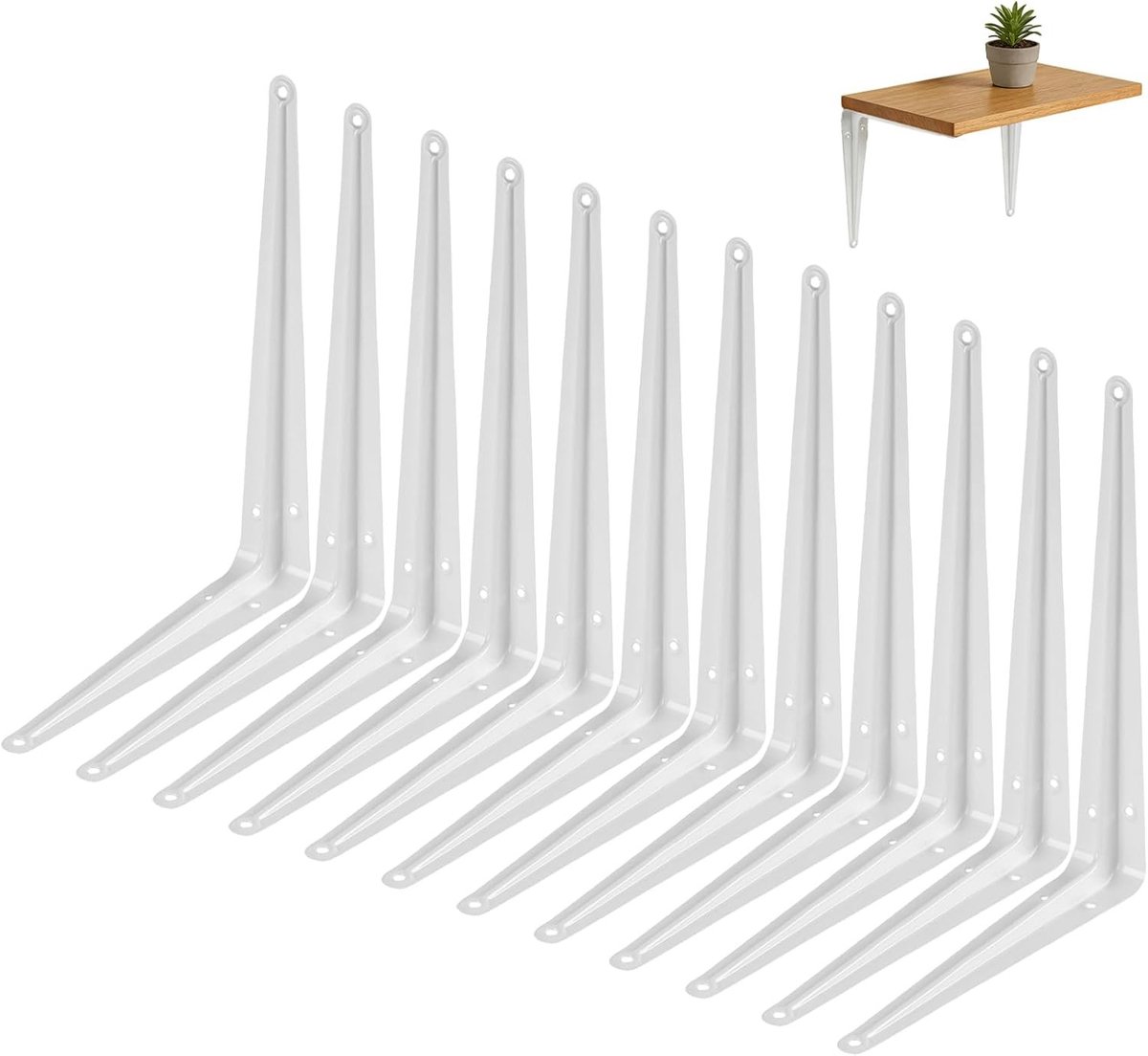 Hoekbeugels voor Planken, 12 Stuks, 200 x 250 x 42 mm, Stevige Beugels voor Meubels en Ramen